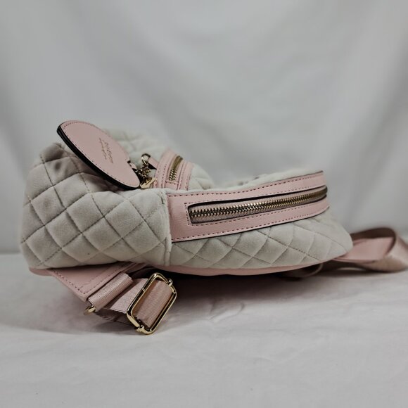Juicy Couture Royal Moment Pink Cream Soft Velvet Backpack Purse Bag - Picture 7 of 16